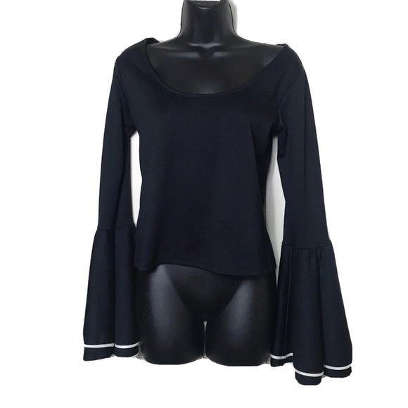 Torn by Ronny Kobo Tops - Torn By Ronny Kobo Black Sabrina Crop Top Bell Sleeve Size Medium